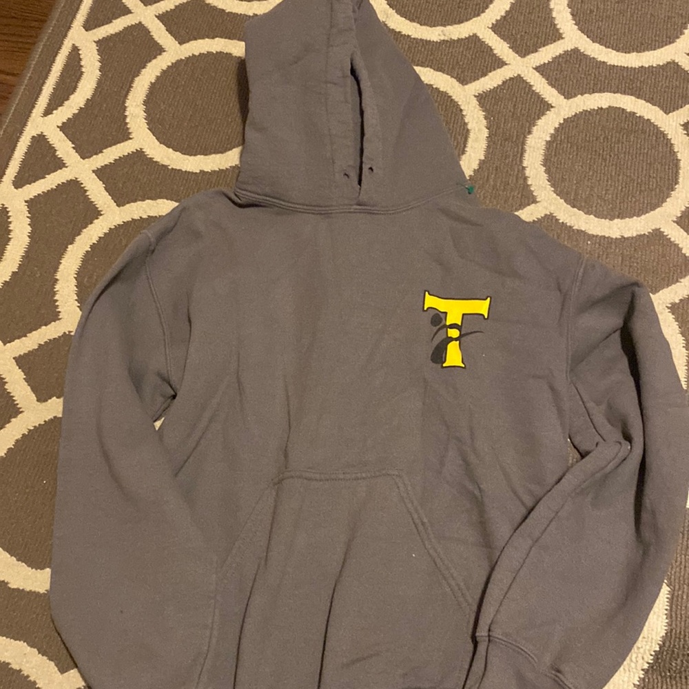 Grey hoodie.